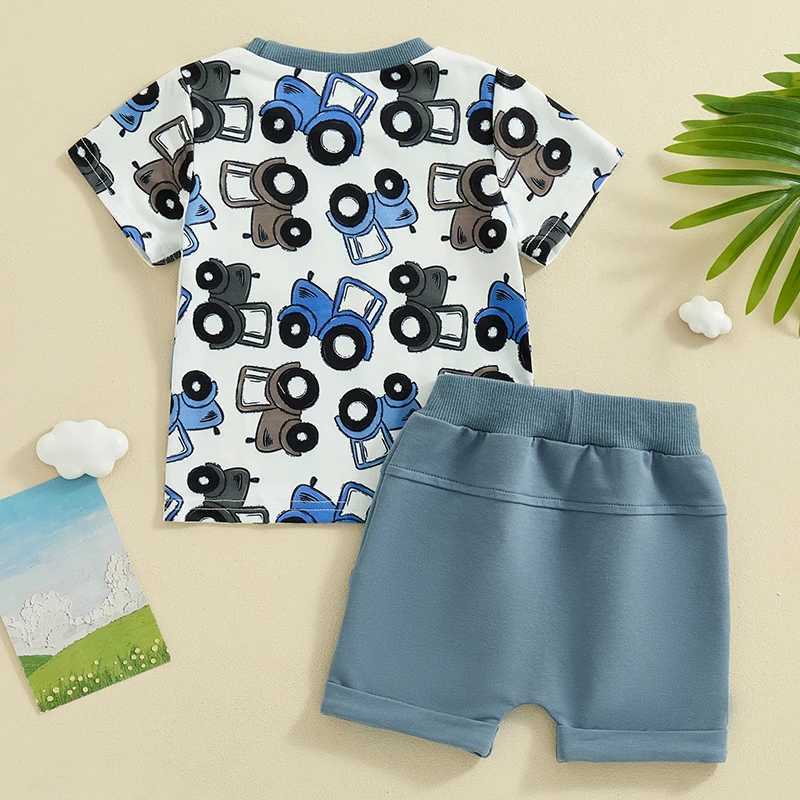 Clothing Sets 2024-03-26 lioraitiin 0-3Y Toddler Boy Summer Outfit Truck Print Short Sleeve Pocket T-Shirt with Solid Color Shorts