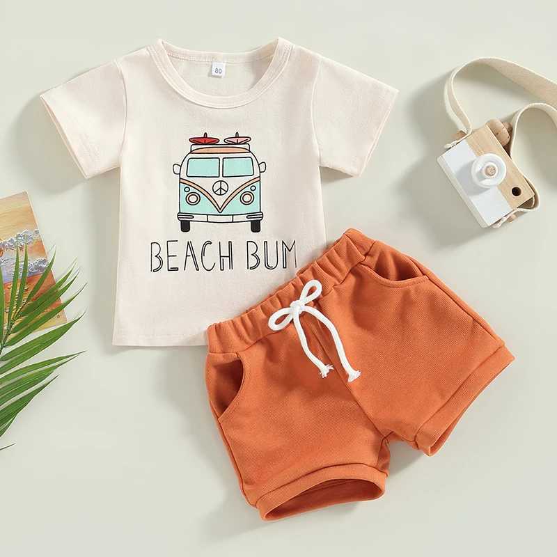 Clothing Sets 2023-01-08 Lioraitiin 0-63Years Toddler Baby Boy 2Pcs Beach Clothes Short Sleeve Bus Print T-Shirt Pocket Shorts Set