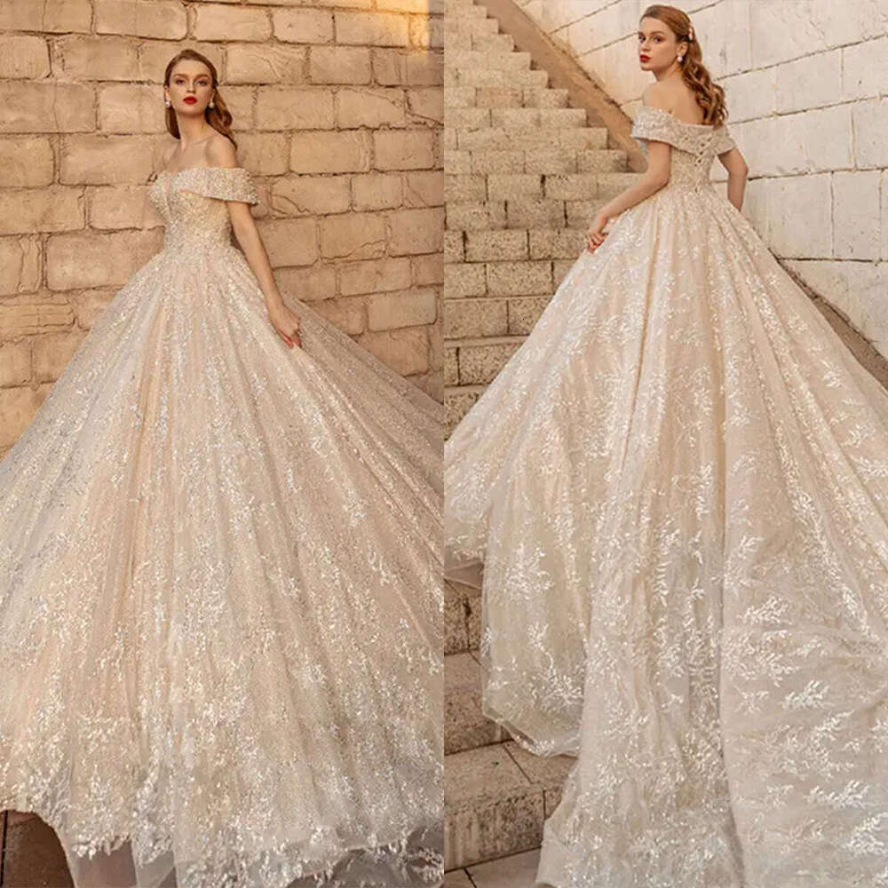 Elegant special Dresses Sexy Off Shoulder Beads Appliques Lace Bridal Gowns Custom Made Lace-Up Back Sweep Train Robe De Mariee