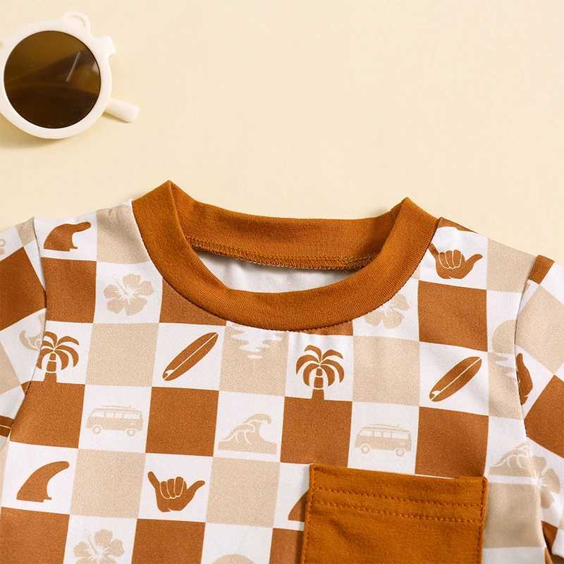 Clothing Sets 2024-02-04 Lioraitiin Toddler Boys Summer Outfits Checkerboard Print Short Sleeve T-Shirts Tops Elastic Waist Shorts Clothes Set