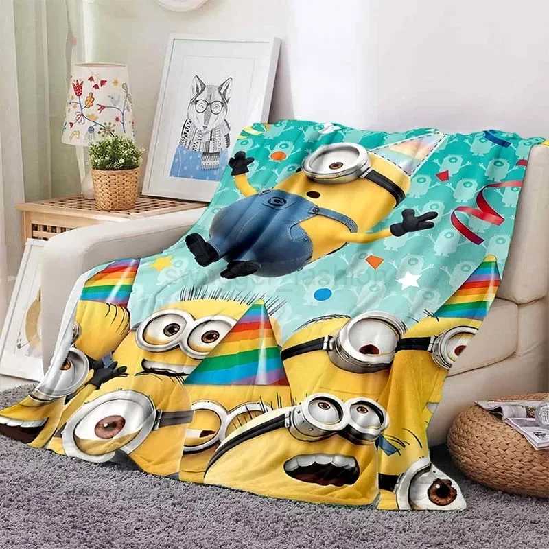 6 Sizes Cute Minions Printed Blanket Children Adult Blanket Soft and Warm Bedding for Bed Sofa Outdoor Travel Cover Blanket GiftB270715