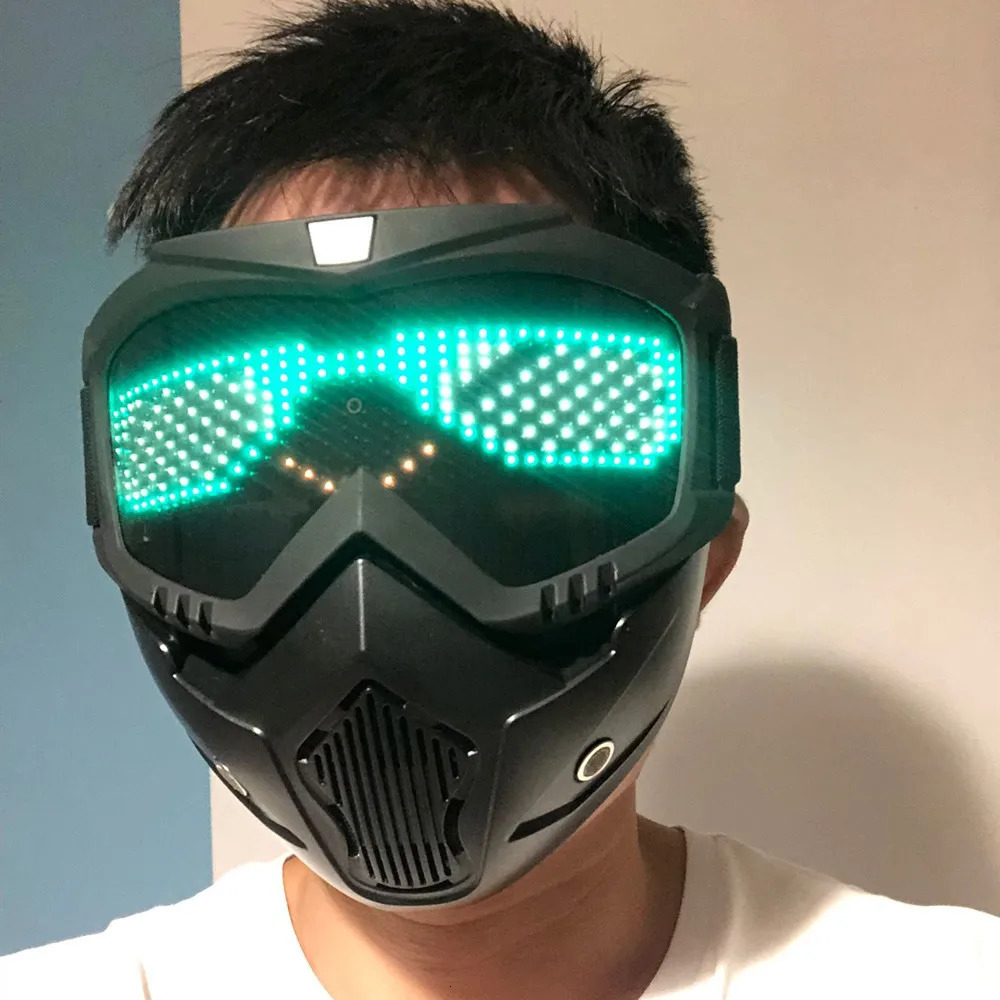 Detachable Bluetooth Rgb Led Light Up Party Motorcycle Offroad Wind Riding Goggles Mask Builtin Battery Display board 240712