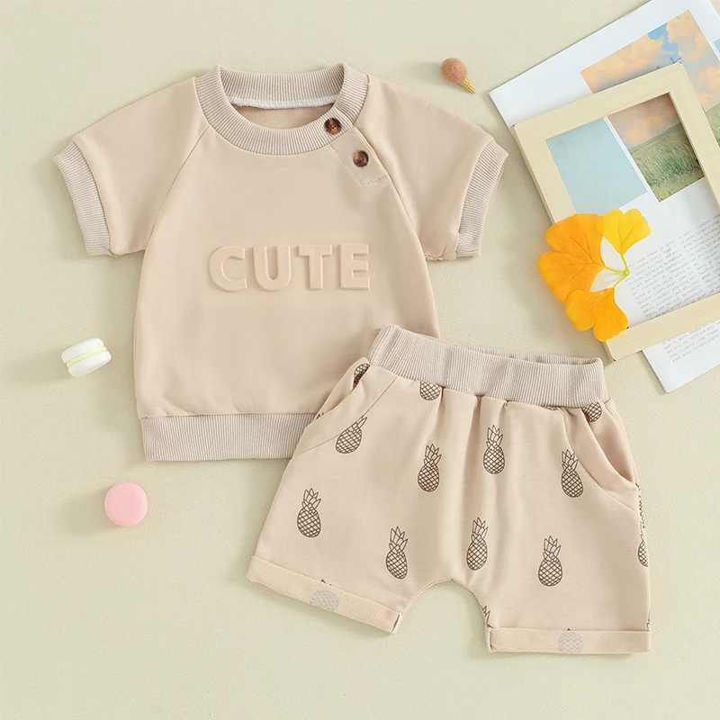 Clothing Sets 2024-01-22 Lioraitiin Toddler Boy Girl Summer Shorts Set Letter Pattern Short Sleeve T-Shirt with Pineapple Pattern Short Outfit