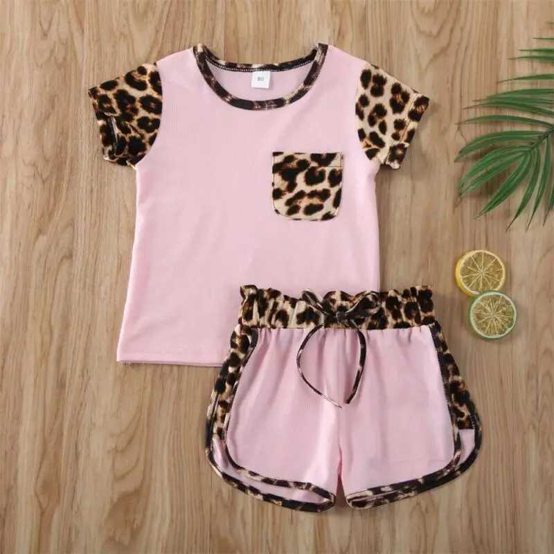 Clothing Sets Pudcoco US Stock 1-6 Years 2PCS Summer Toddler Kids Baby Girl Clothes Set Print Leopard Short Sleeve Top Pants Leopard Outfits