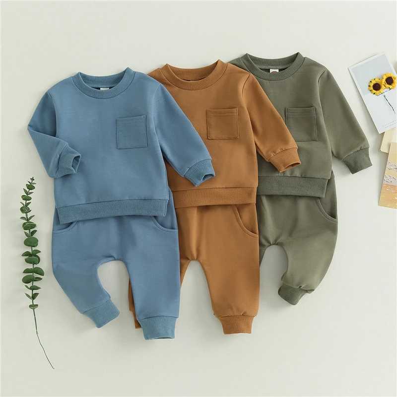 Clothing Sets Newborn Baby Boy Fall Tracksuit Outfits Long Sleeve Solid Color Sweatshirt + Pants Set Toddler Boys Autumn Clothes Sets