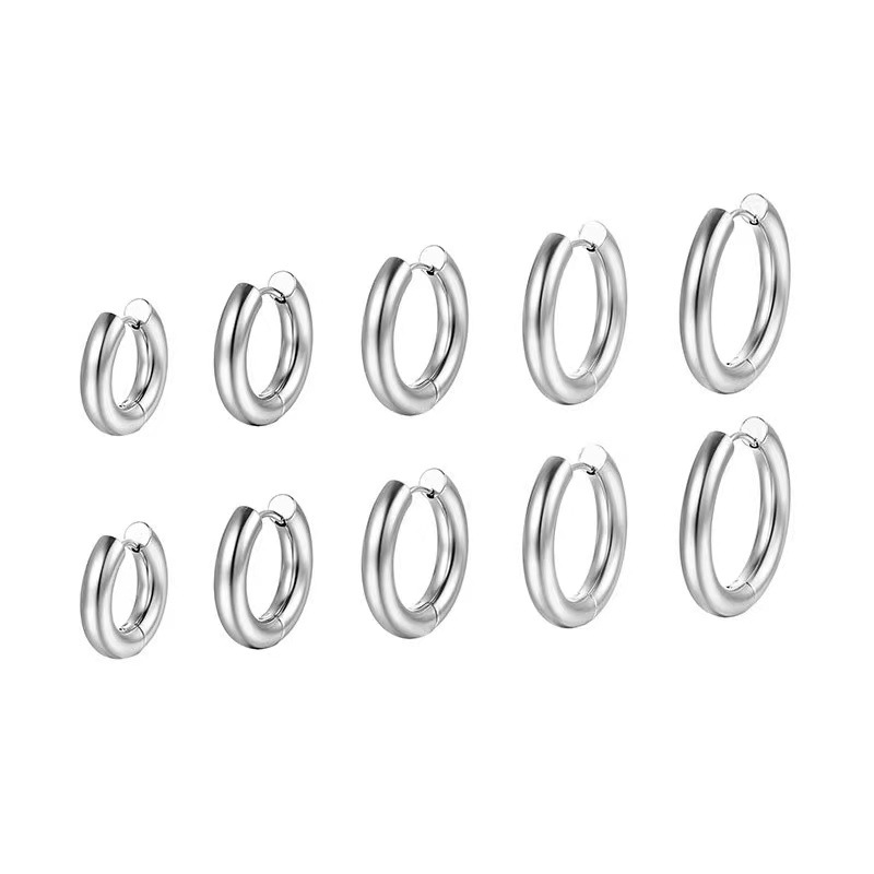 Non Tarnish 18k Gold Hoop Earrings Thick Chunky Stainless Steel Buckle Circle Earring for Women Men Gift Street Dance Fashion Hiphop Jewelry