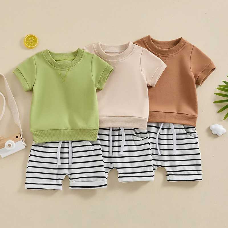 Clothing Sets 0-3Y Toddler Infant Baby Boy Summer Clothes Short Sleeve Crew Neck T-shirt Tops with Elastic Waist Shorts 2 Pcs Clothes