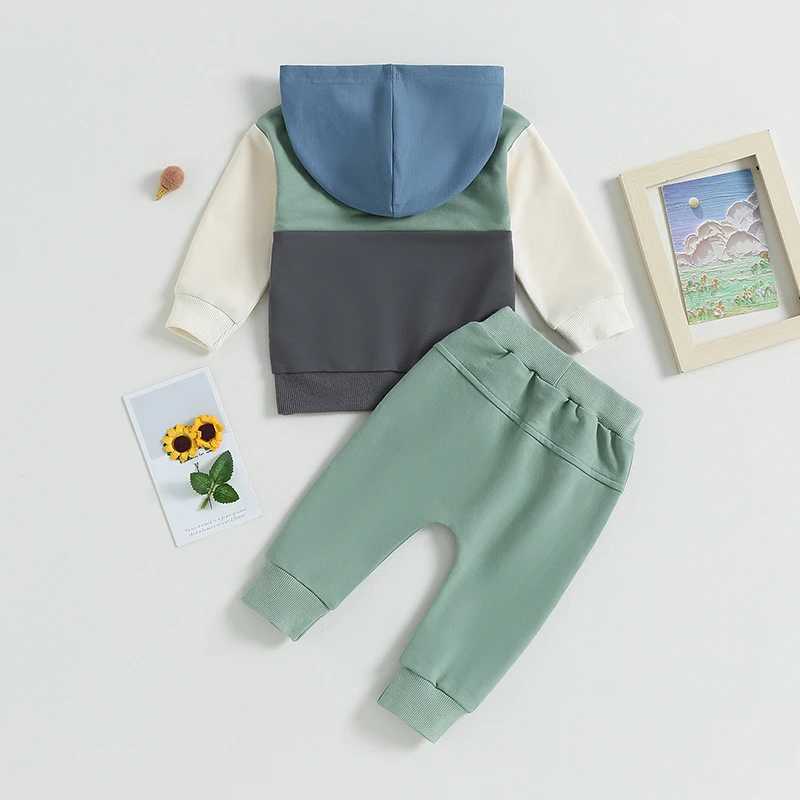 Clothing Sets 2023-05-25 Lioraitiin 0-3Years Baby Boys 2Pcs Autumn Outfits Contrast Pocket Knitted Long Sleeve Hoodie Sweatshirt Pants