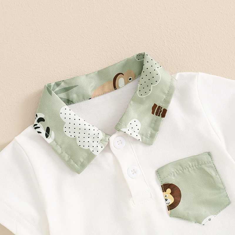 Clothing Sets Baby Boy 2 Piece Summer Set Animal Print Lapel Neck Short Sleeve Romper Elastic Waist Cargo Shorts Infant Toddler Clothes Set