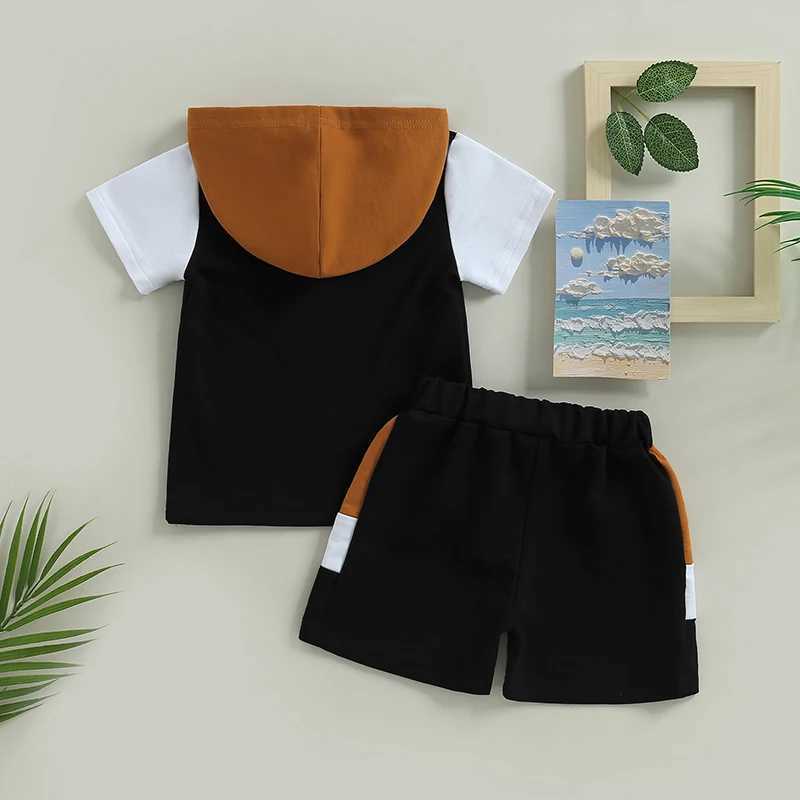 Clothing Sets Toddler Newborn Infant Baby Boys Summer Outfit Clothing Sets Hooded Short Sleeve Tops + Contrast Color Drstring Shorts