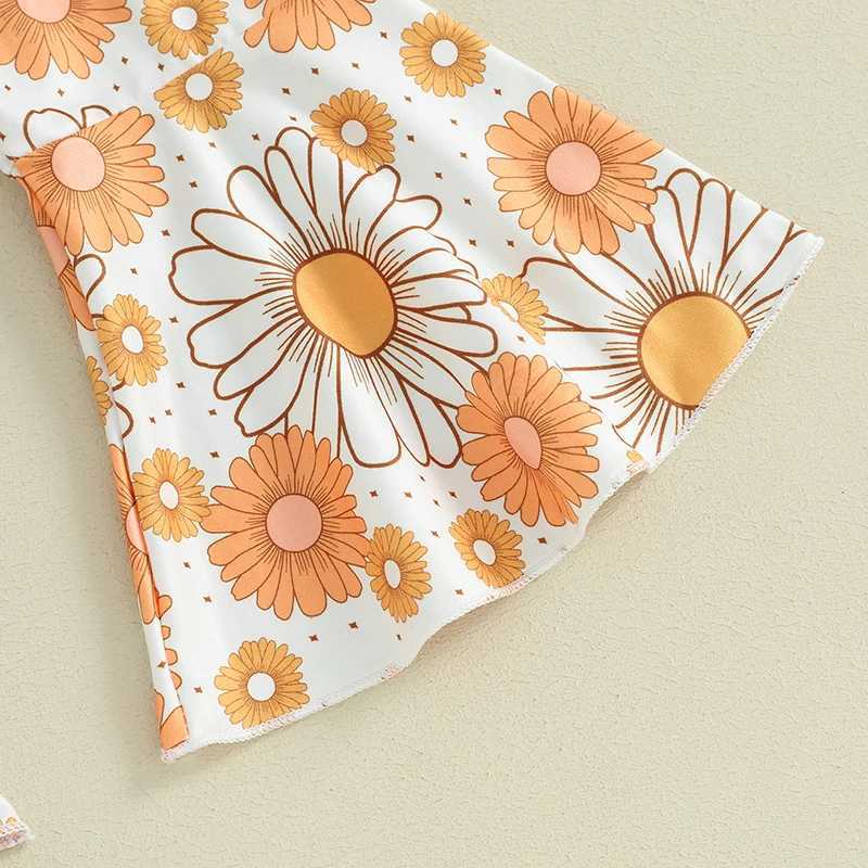 Clothing Sets Toddler Kids Baby Girls Summer Clothes Letter Floral Print Short Sleeve T-shirts+Flare Pants Children Holiday Beach Clothing
