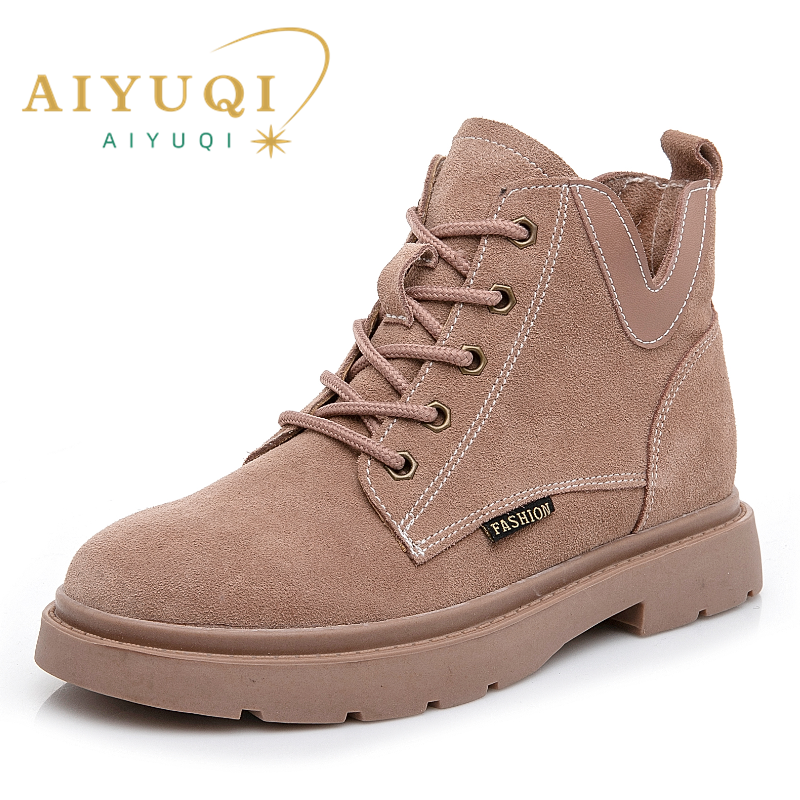 Ankle AIYUQI 2024 Winter New Suede Genuine Leather Women Booties Flat Large Size 41 42 43 Ladies Short Boots cbc0