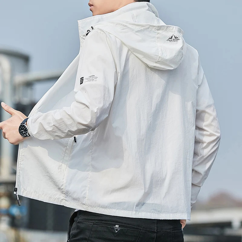 Spring Autumn Loose Casual Solid Color Zipper Jacket Male Long Sleeve Cardigan Sunscreen Top Men Hooded All-match Coat Hombre 240712