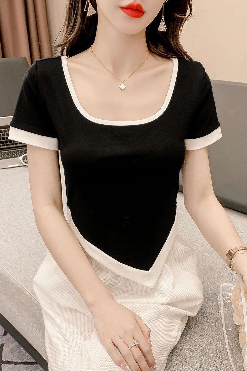2024 summer T-shirt irregular sexy exposed belly button short sleeved slim fit top for women