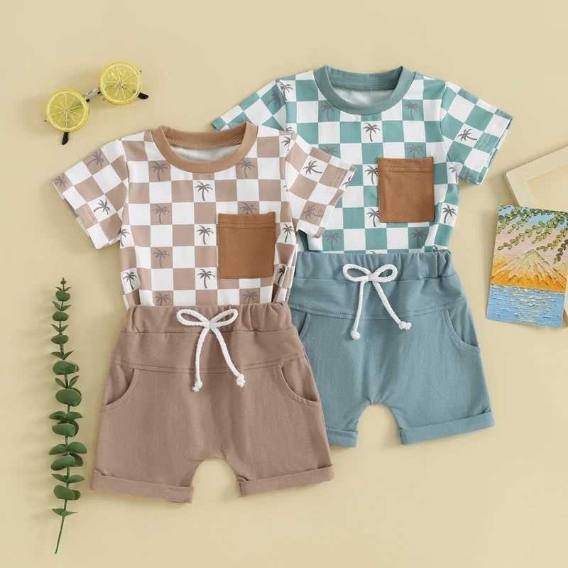 Clothing Sets Lioraitiin Summer Baby Boys Shorts Set Short Sleeve Plaid Tree Print T-shirt with Elastic Waist Shorts Outfit