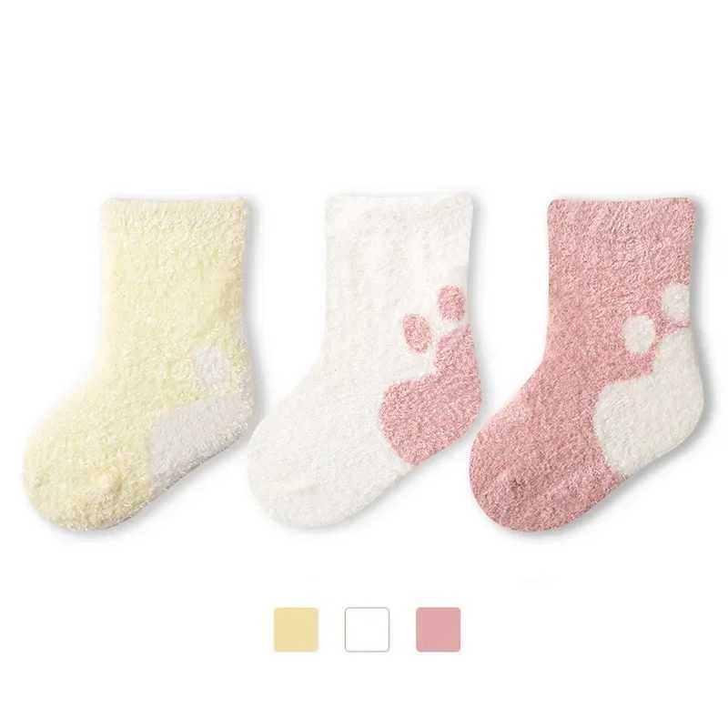 Baby girl boy winter warm thick socks newborn fur velvet anti slip solid floor socks baby cute clothing accessoriesW240715