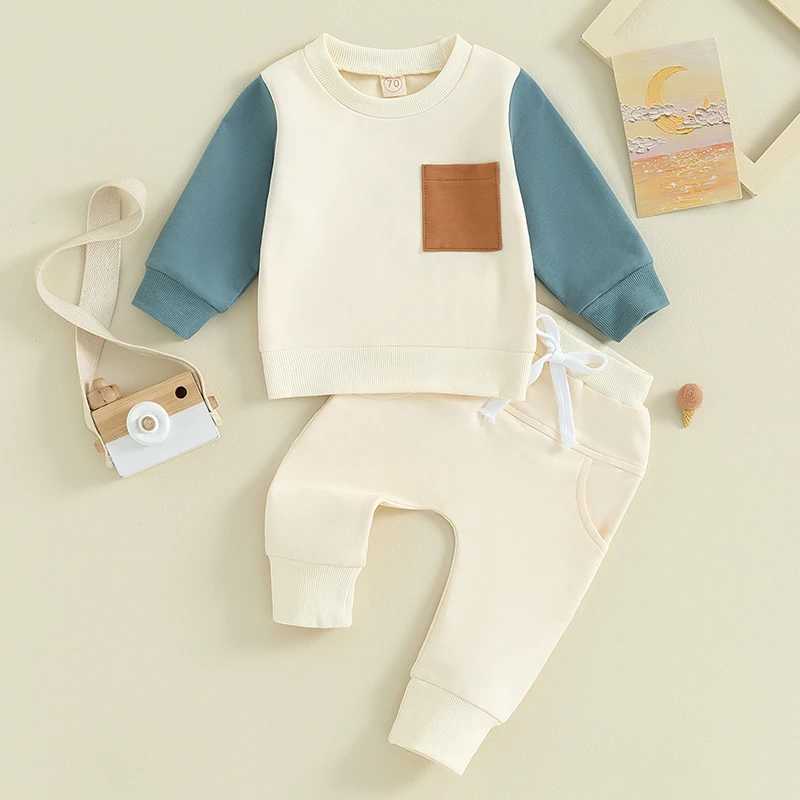 Clothing Sets 2023-09-26 Lioraitiin Toddler Baby Boy Clothes Fall Outfits Color Block Crewneck Pullover Pocket Sweatshirt Jogger Pants Set