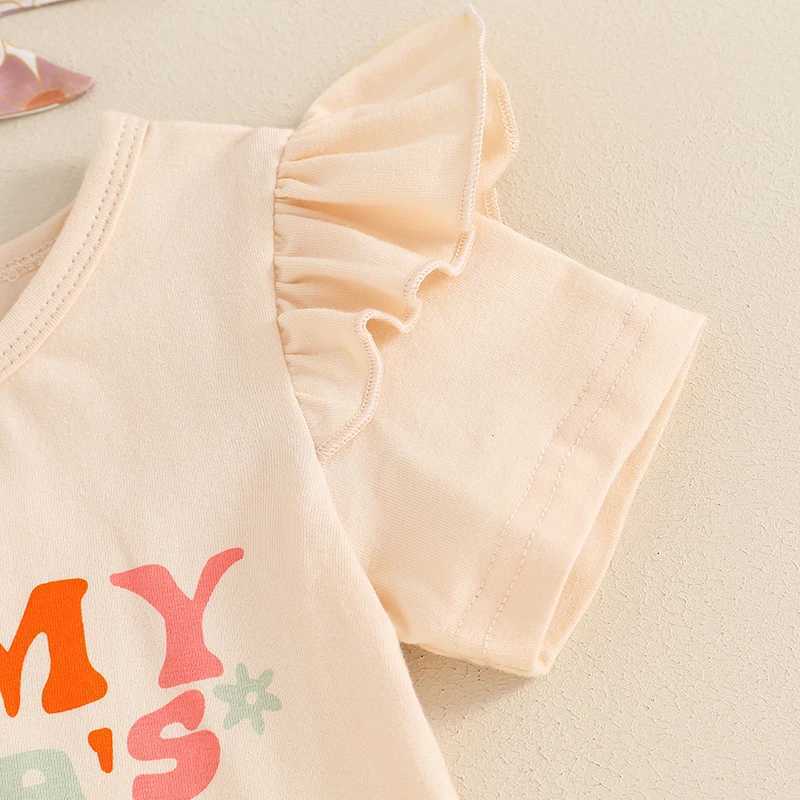 Clothing Sets 2024-03-13 Lioraitiin 6M-4Y Kid Girls Summer 3PCS Pants Sets Short Sleeve Letter Print Tops Floral Flared Pants Headband Sets