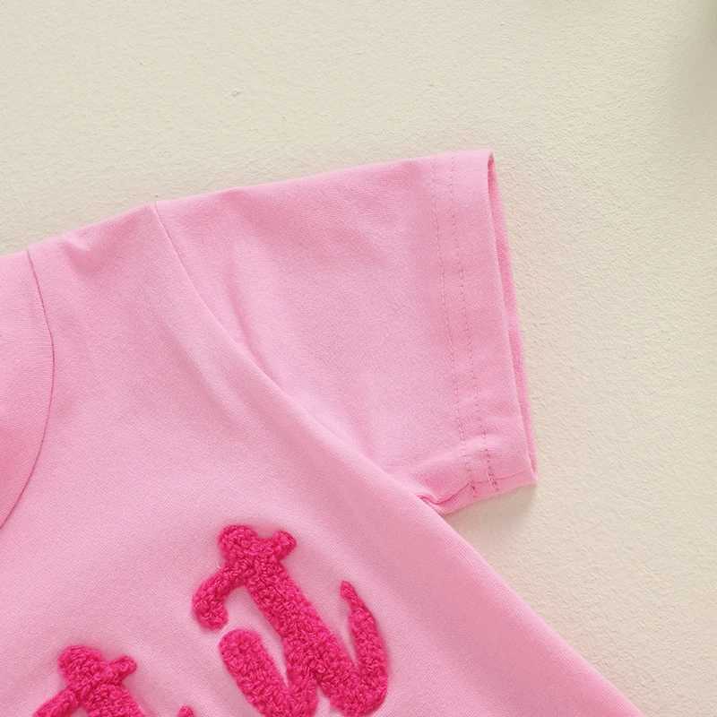 Clothing Sets 2024-04-29 Lioraitiin Kids Girls Shorts Set Short Sleeve Crew Neck Embroidery Letters T-shirt with Shorts Summer Outfit