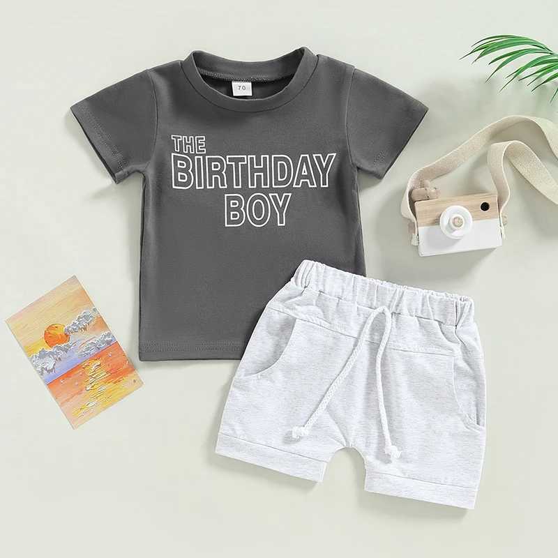 Clothing Sets 2023-01-11 Lioraitiin 0-3Years Kids Boys 2Pcs Clothes Short Sleeve Round Neck Letters Print Tops Short Drstring Pants Outfits