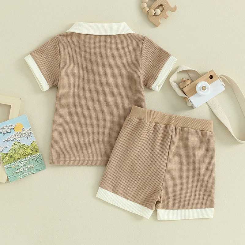 Clothing Sets Toddler Boys Summer Outfits Contrast Color Buttons Short Sleeve T-Shirts Waffle Tops Elastic Waist Shorts 2Pcs Clothes Set WRPM