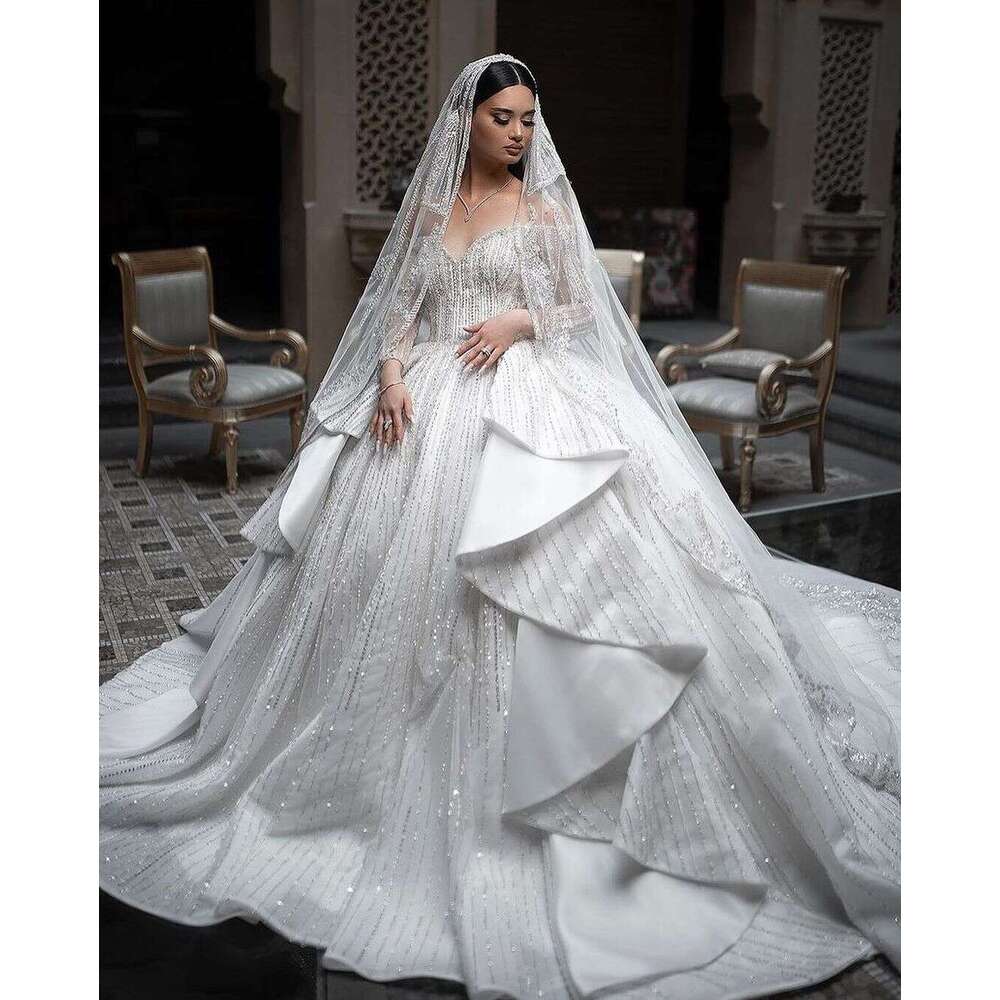 Princess Ball Gown Wedding Dresses Sexy Sweetheart Bridal Gowns Custom Made Sequins Appliqued Lace Sweep Train Robe De Mariee