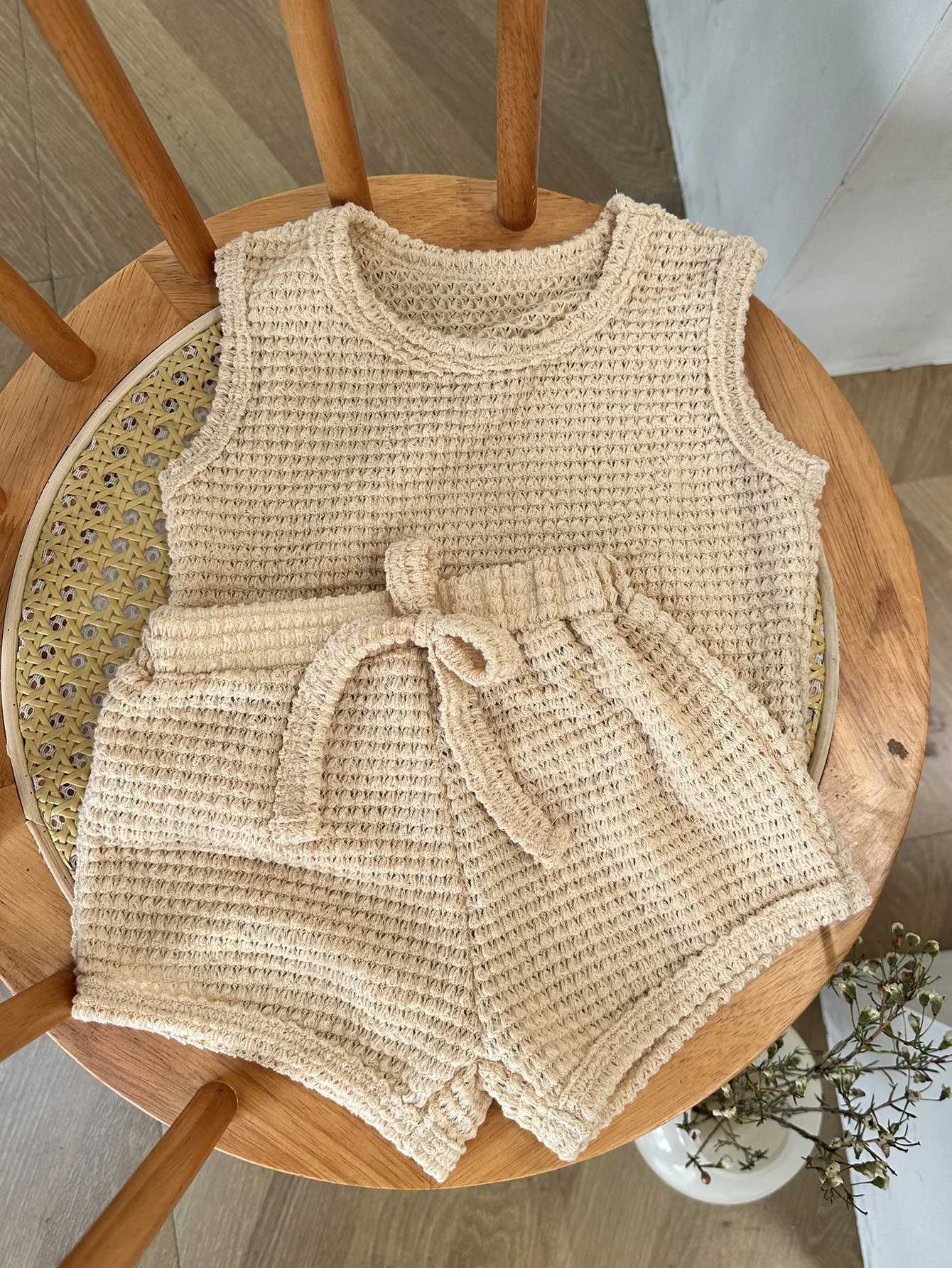 Clothing Sets 2pcs Summer Baby Waffle Shorts Set Toddler Girls Boys Sleeveless Top And Shorts Outfits Knitted Kids Simple Style Clothing Set