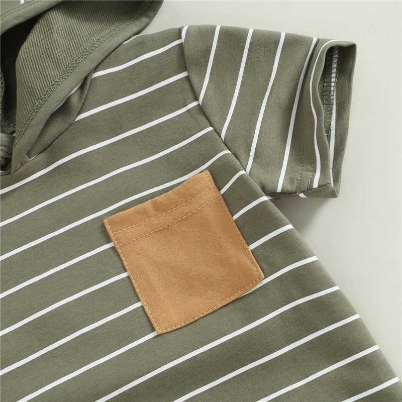 Clothing Sets Toddler Clothing Baby Boys Summer Outfits Stripes Short Sleeve Hooded Sweatshirt and Casual Elastic Drstring Shorts Set PC7U
