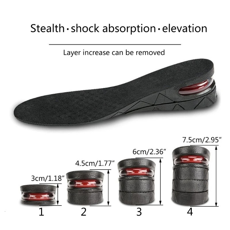 Height Increase Shoe Insoeles MultiLayer Invisible Boosting Lifts Soles Shock Absorption Cushion Pads for Men Women 240711