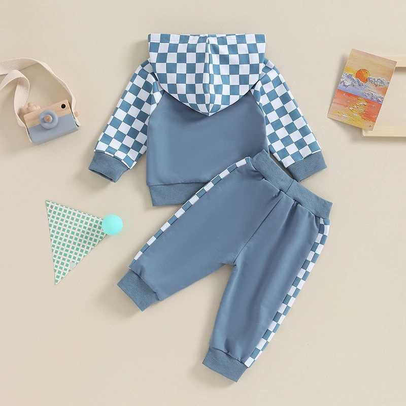 Clothing Sets Toddler Kid Baby Boys Fall Outfits Checkerboard Print Hooded Long Sleeve Hoodies Sweatshirts and Long Pants 2Pcs Clothes Set 2JIA