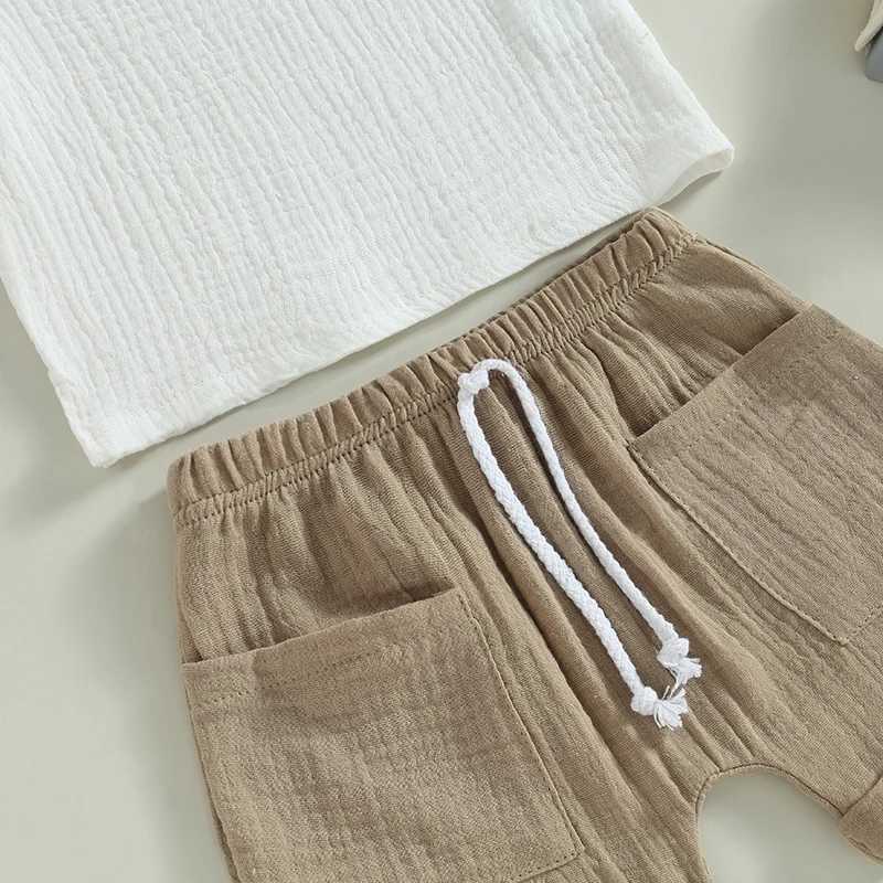 Clothing Sets Toddler Baby Boys Summer 2-piece Outfits Solid Color Short Sleeve T-shirt with Breast Pocket and Casual Elastic Shorts Set