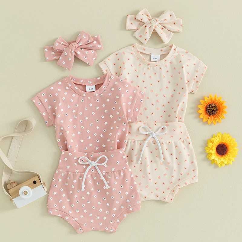 Clothing Sets Lioraitiin Newborn Baby Girl Clothing Sets Kids Cotton Floral Print Short Sleeve Pullover T-shirts+High Waist Shorts+Headwear