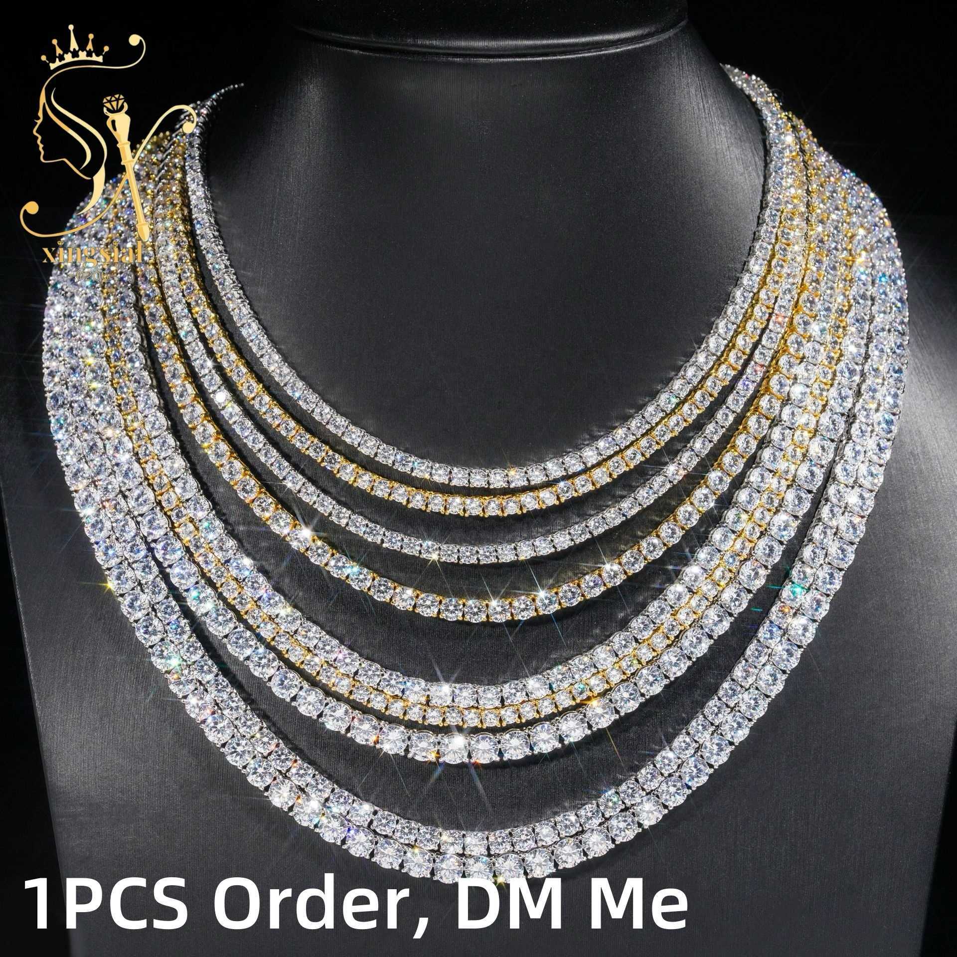sial passed dia tester 5.0mm VVS DEF round shape gold plated women men moissanite sier tennis chain necklace