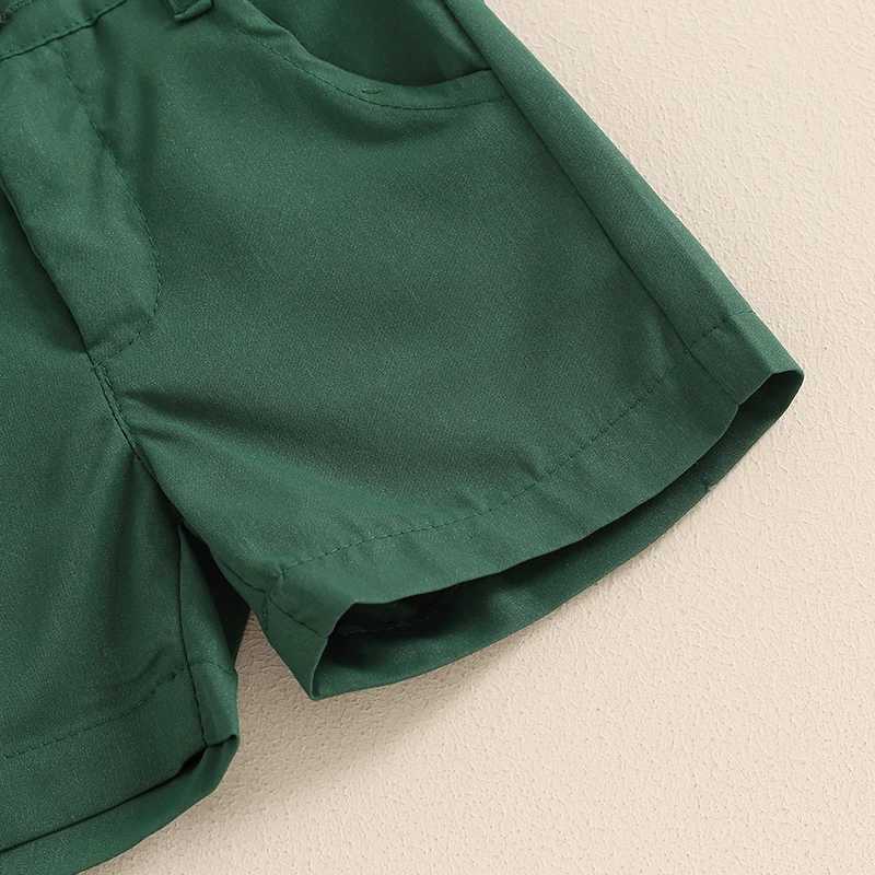 Clothing Sets 2024-04-03 Lioraitiin 6M-4Y Toddler Boy Gentleman Outfit Dinosaur Print Short Sleeves Button Shirt with Bow Tie and Shorts Set