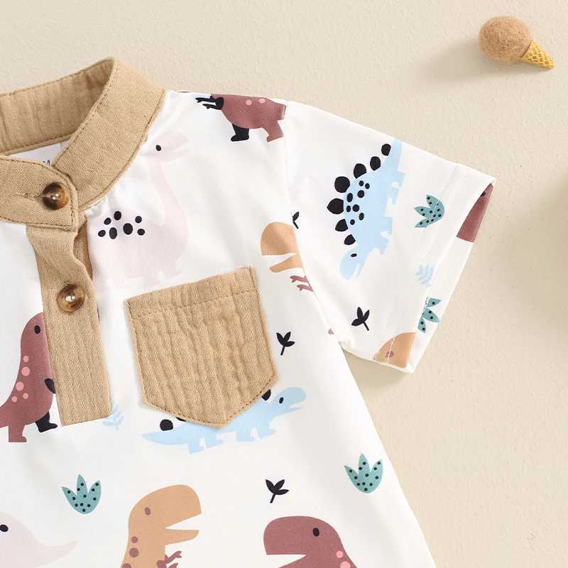 Clothing Sets 2024-04-01 Lioraitiin Summer Toddler Baby Boy Outfits Short Sleeve Band Collar Dinosaur Print T-Shirt+Shorts Set Casual Clothes