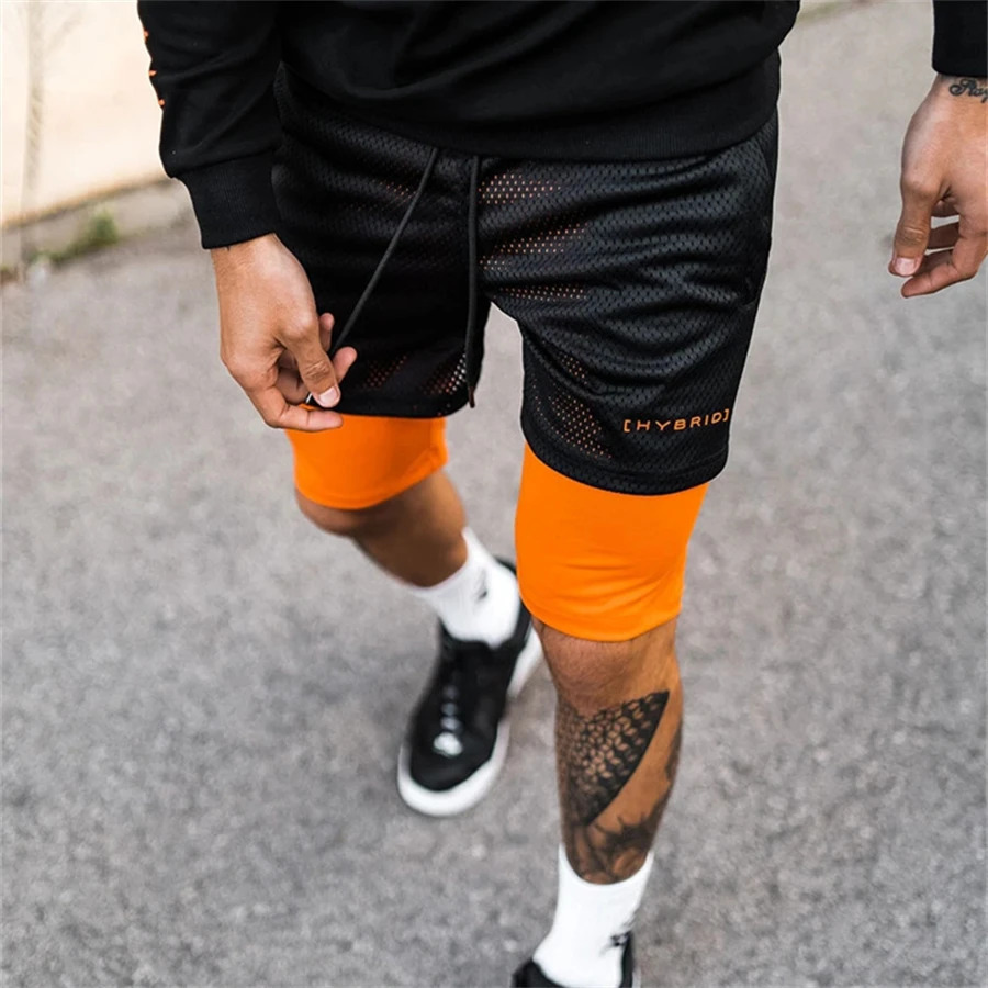 Double layer Jogger Shorts Men 2 in 1 Short Pants Gyms Fitness Built-in pocket Bermuda Quick Dry Beach Shorts Male Sweatpants 240715