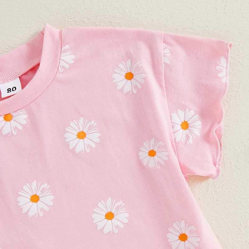 Clothing Sets 2024-06-01 Lioraitiin Little Girl Summer Outfit Daisy Print Short Sleeve Round Neck T-Shirt with Elastic Waist Loose Pants Set