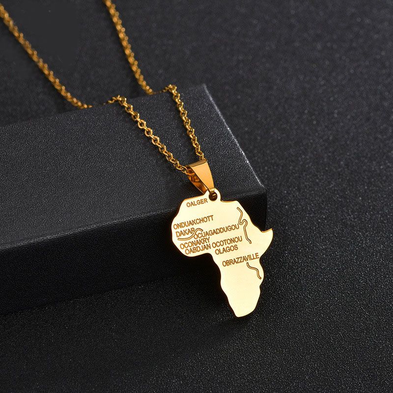 Stainless Steel Gold Silver Africa Map Necklace Jewelry Hip Hop Creative African Country Pendant Necklaces Gift Wholesale Price