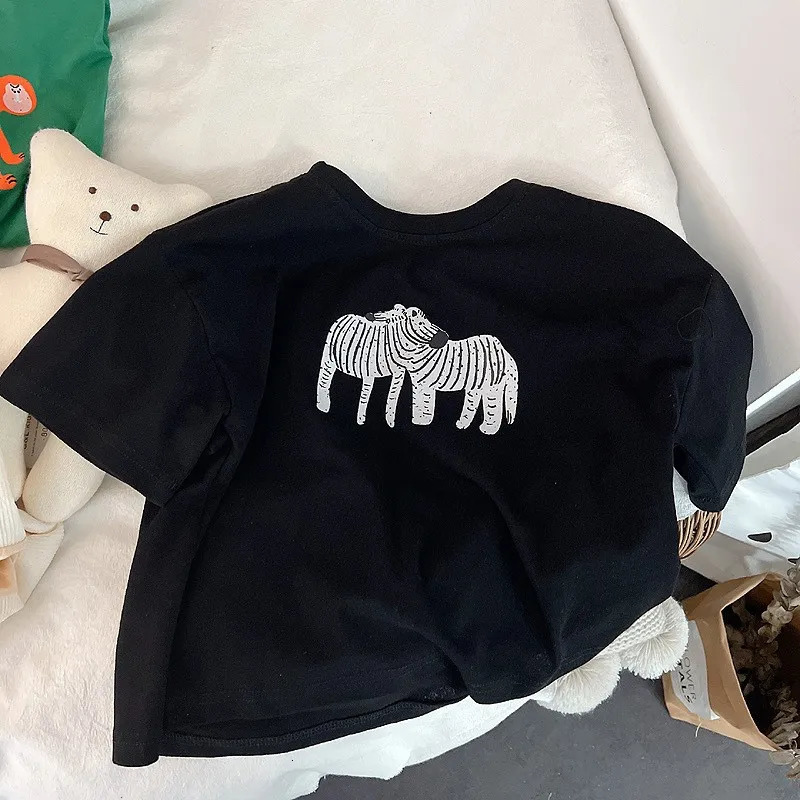 Boutique Childrens Wear Cartoon Tees Kids Clothing Summer T-shirt Korean Style Loose Tops T Shirts Crew-neck Girls Short Sleeve 240704