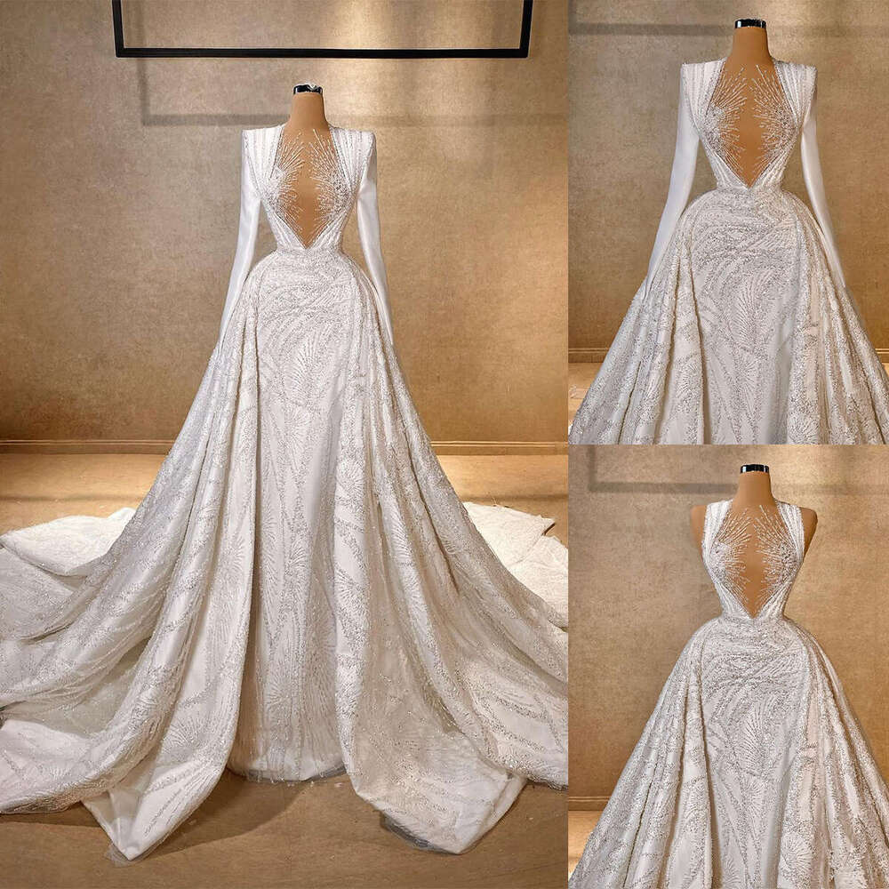 Princess Ball Gown Wedding Dresses Sexy Applique Lace Bridal Gowns Custom Made Long Sleeves Sweep Train Robe De Mariee