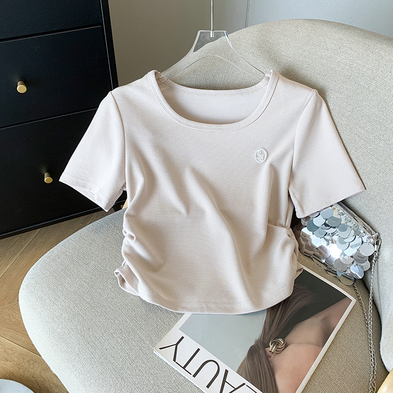 2024 Summer New Design Sleeve Shoulder Short Sweet and Spicy Girl Pure Desire Style T-shirt for Women
