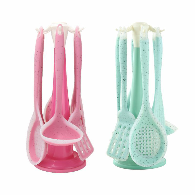 Silicone Kitchenware 7-piece Set, Non stick Pot, Special Spade for Stir frying, High temperature resistant Food grade Cooking Spoon Tools