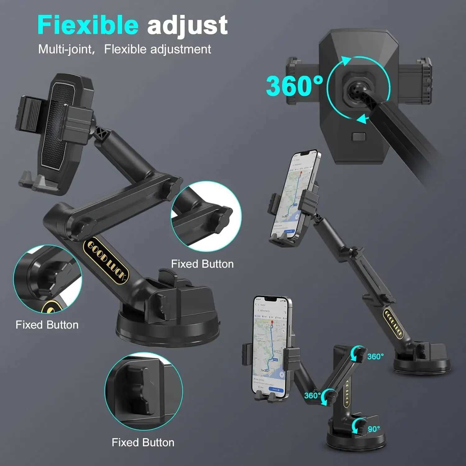 Car Holder Truck Phone Holder Mount Heavy Duty Cell Phone Holder for Dashboard Windshield 16.9 Inch Long Arm Super Suction Cup Stable R240715