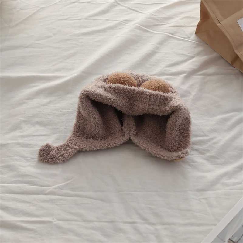Winter Warm Preschool Girl Boy Baby Hat Wool Hemp Hat Solid Wool Ear Protection Hat with Ball Soft Newborn HatW240715