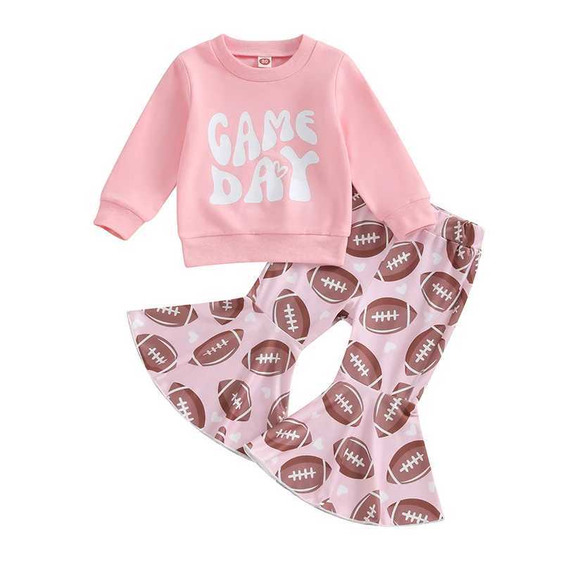 Clothing Sets 2023-08-17 Lioraitiin 6M-4Y Toddler Baby Girls Rugby Clothing Outfits Letter Round Neck Sweatshirt and Flared Pants Kids Set