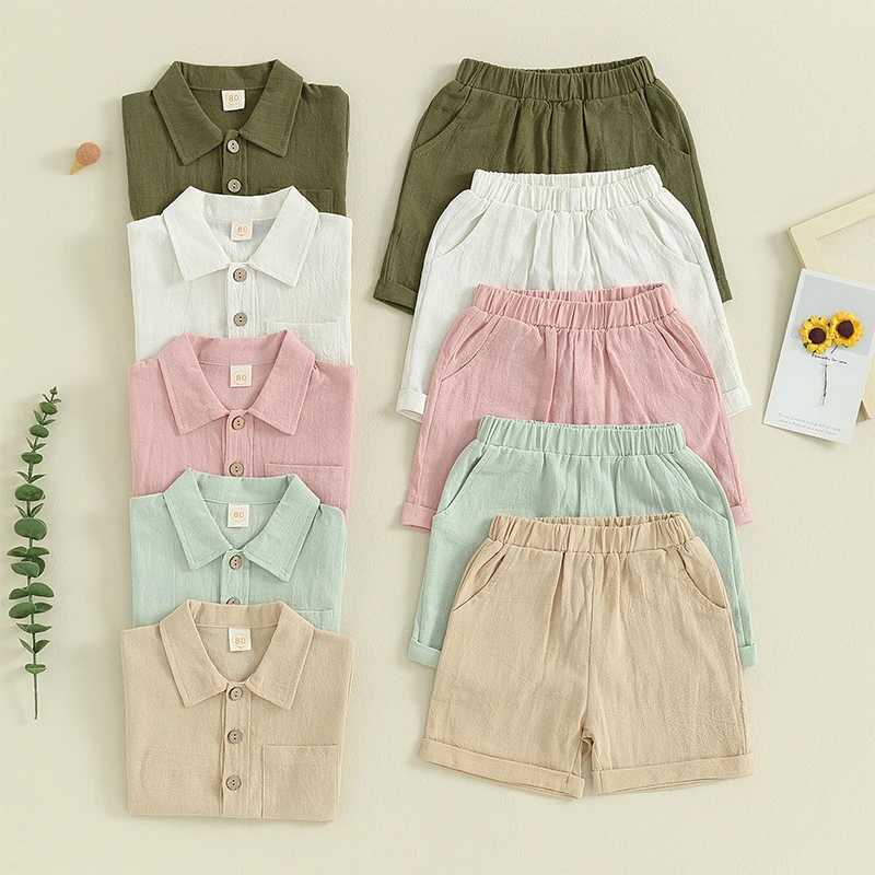 Clothing Sets 0-4Y Boys Clothing Sets Summer Solid Cotton Linen T-shirts+Elasctic Shorts Kids Clothes Casual Clothing Sets for Children