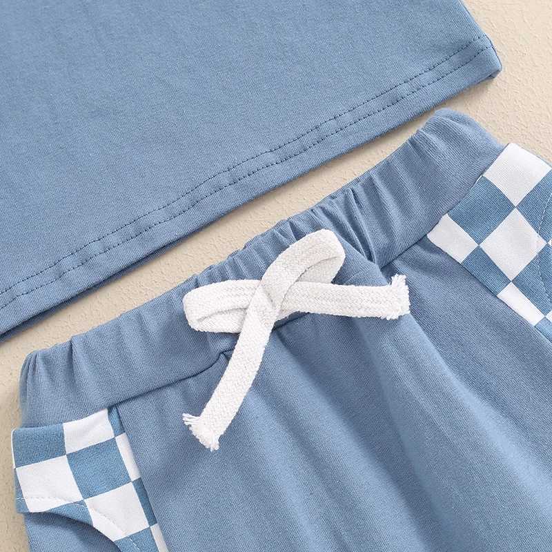 Clothing Sets Baby Boys Summer Outfits Checkerboard Patchwork Short Sleeves T-Shirt and Elastic Shorts Set for 2 Piece Clothes Set H7GG