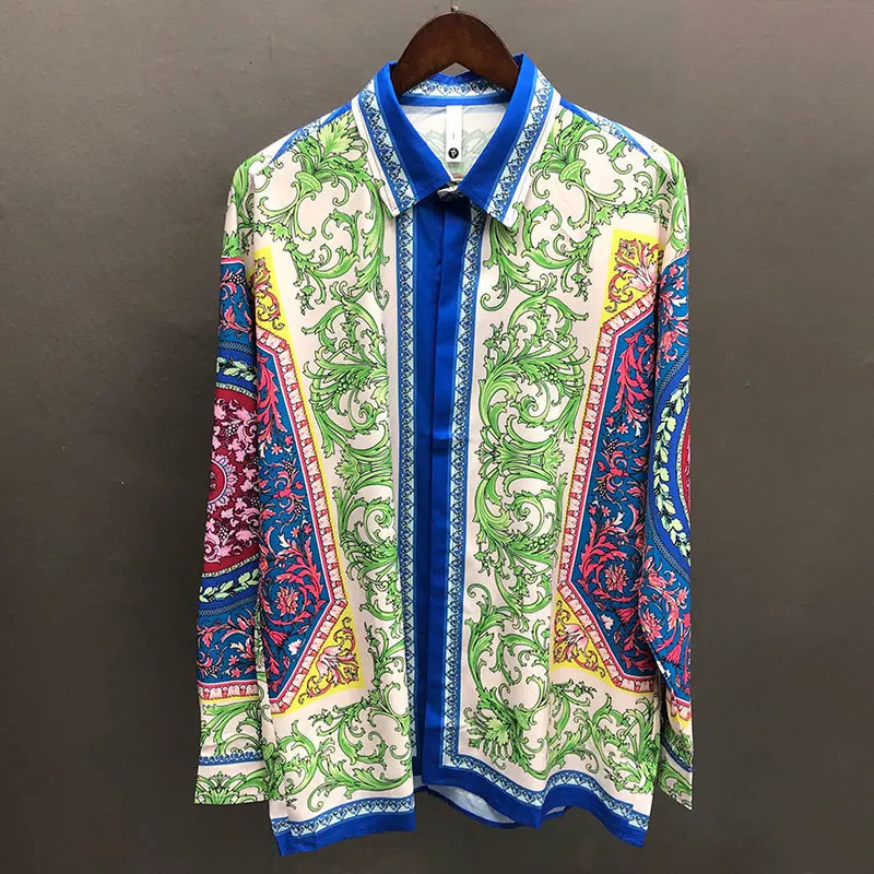 Bohemian Ethnic Retro Print Pattern Long Sleeve Shirt Holiday Casual Dress Men Clothes Hawaiian Shirts Slim Mode Chemise Homme 240708