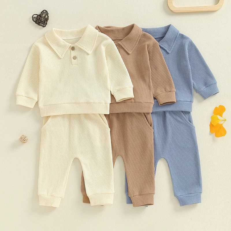 Clothing Sets Casual Toddler Boys Fall Outfits Solid Color Turn-Down Collar Buttons Long Sleeve Tops and Long Pants 2Pcs Clothes Set A2AP