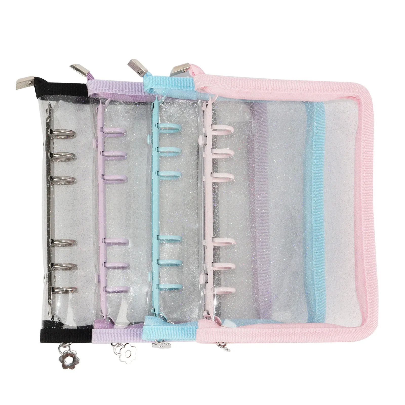 6 Ring A6 Glitter Binder Notebook Agenda Book Protector Macaron Zipper Office Home School Stationery 240712